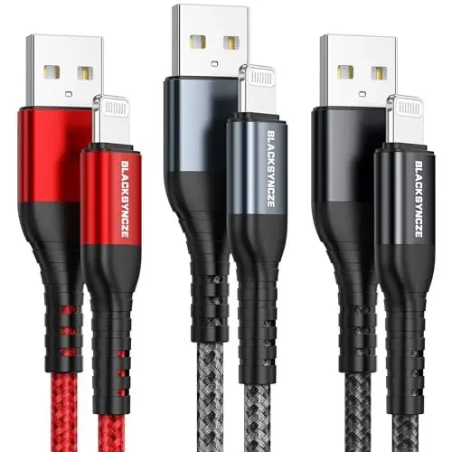 Produktbild: BLACKSYNCZE iPhone Ladekabel, Lightning Kabel (3Stück 2M, MFi Zertifiziert) iPhone Kabel Nylon Lightning auf USB Ladekabel für iPhone 14 13 12 11 Pro Max Mini XS XR X SE 2020 8 8 Plus 7 7 Plus 6s 6