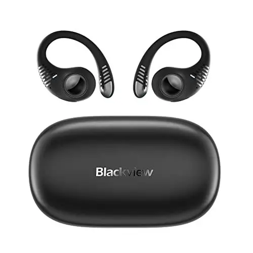 Produktbild: Blackview Open Ear Kopfhörer, Bluetooth Kopfhörer Sport mit Ohrhaken, Kabellos Bluetooth 5.3 Open Ear Sportkopfhörer, Duales Mikrofon Klarer Anruf, Touch-Steuerung (Schwarz)