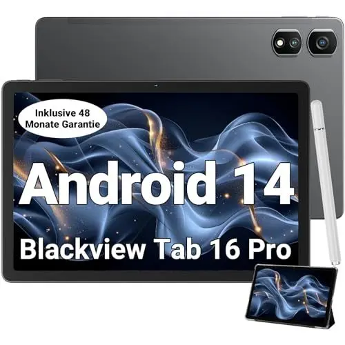 Produktbild: Blackview Tab 16 Pro Android 14 Tablet - 24GB RAM + 256GB ROM (1TB TF), 11 Zoll Display, Gaming, Simlockfrei, 4G Dual SIM, Inkl. Stift und Hülle