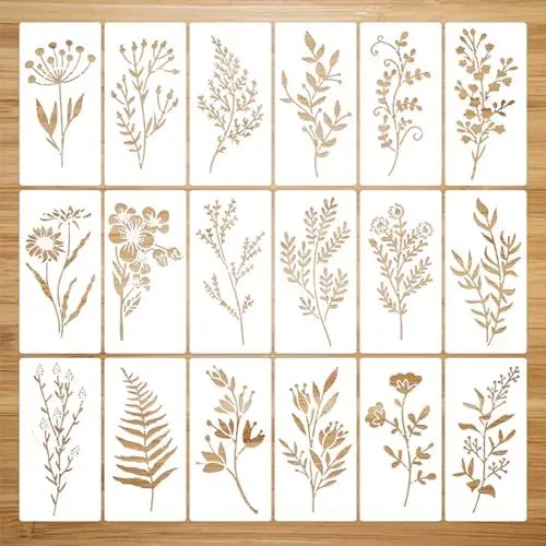 Produktbild: Blätter Malerei Schablone 18 Stück Blatt Stencil Schablone Wiederverwendbar Zeichenschablonen für Malen Scrapbooking Wand Dekoration
