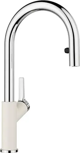 Produktbild: BLANCO CARENA-S Vario | Küchenarmatur in softweiß/chrom | Hochdruck | Mit herausziehbarem Schlauch | Wechsel von Klarstrahl in Brausestrahl | Gesicherte Wasserqualität & wassersparend