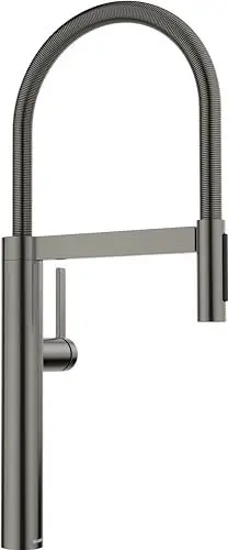 Produktbild: BLANCO CULINA-S II | Küchenarmatur in satin dark steel | Hochdruck | Mit herausziehbarem Schlauch | Wechsel von Klar- in Brausestrahl | Keramik Kartusche | Gesicherte Wasserqualität & wassersparend