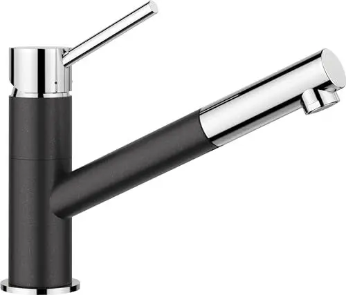 Produktbild: BLANCO KANO-S | Küchenarmatur in anthrazit/chrom | Niederdruck | Mit herausziehbarem Schlauch | Rückflussverhinderer | Keramik Kartusche | Gesicherte Wasserqualität & wassersparend