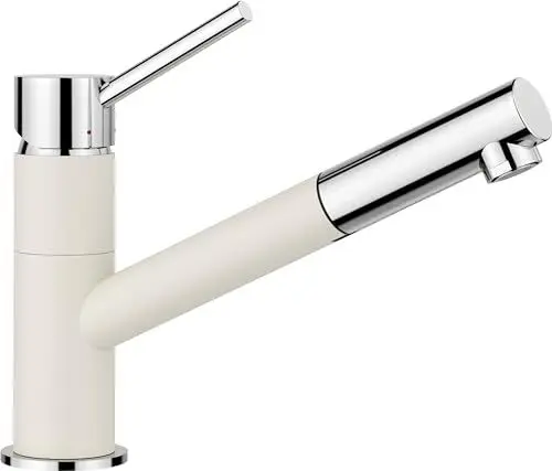 Produktbild: BLANCO KANO-S | Küchenarmatur in softweiß/chrom | Niederdruck | Mit herausziehbarem Schlauch | Rückflussverhinderer | Keramik Kartusche | Gesicherte Wasserqualität & wassersparend