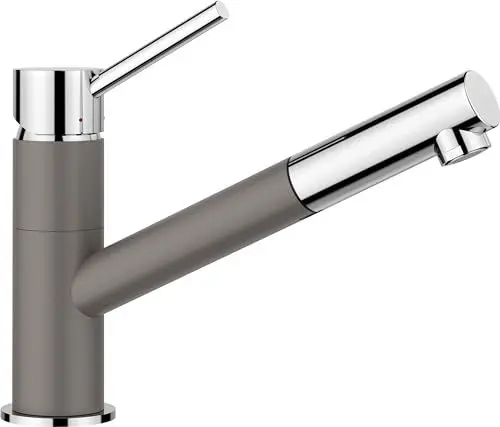 Produktbild: BLANCO KANO-S | Küchenarmatur in vulkangrau/chrom | Niederdruck | Mit herausziehbarem Schlauch | Rückflussverhinderer | Keramik Kartusche | Gesicherte Wasserqualität & wassersparend