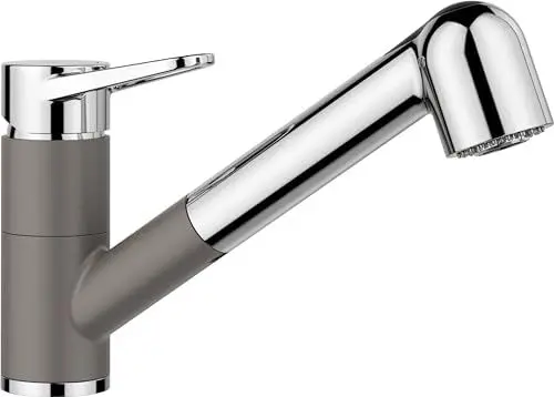 Produktbild: BLANCO WEGA-S II | Küchenarmatur in vulkangrau/chrom | Hochdruck | Mit herausziehbarem Schlauch | Rückflussverhinderer | Keramik Kartusche | Gesicherte Wasserqualität & wassersparend