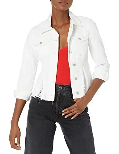 Produktbild: (BLANKNYC) Damen Jeansjacke mit Schößchen und Used-Saum-Detail, stilvoller Mantel und Designer-Kleidung, Weiß, Weiß, Groß