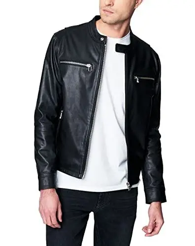 Produktbild: (BLANKNYC) Herren berauschende Leder-Rennjacke, Bequeme und Designer-Kleidung, schwarz, Groß