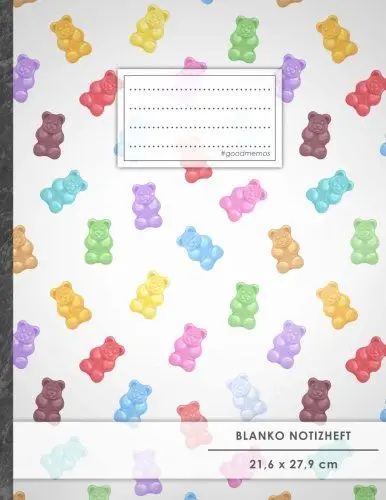 Produktbild: Blanko Notizbuch • A4-Format, 100+ Seiten, Soft Cover, Register, „Gummibären“ • Original #GoodMemos Blank Notebook • Perfekt als Zeichenbuch, Skizzenbuch, Sketchbook, Leeres Malbuch