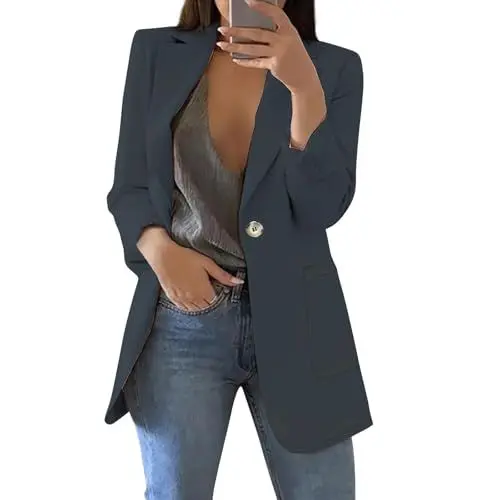 Produktbild: Damenanzug Damen Elegant Set Tweed Blazer Schwarz Damenanzug Damen Elegant Set Roter Blazer Damen Blazer Dunkelblau Damen Blazer Grau Damen Nadelstreifen Anzug Damen Blazer Grau S