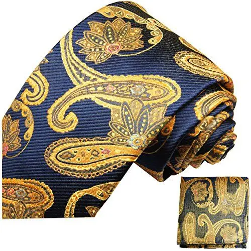 Produktbild: Blau goldenes paisley Krawatten Set 2tlg 100% Seidenkrawatte (extra lange 165cm)