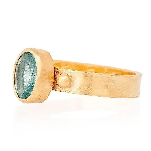 Produktbild: Blauer Topas Ring, Blauer Topas Frauen Ring. Ovaler Blautopas Ring. Vergoldeter Silber Blautopas Ring. 925 Sterling Silber Blauer Topas Ring. 24K Gold plattiert Silber blauer Topas Ring.