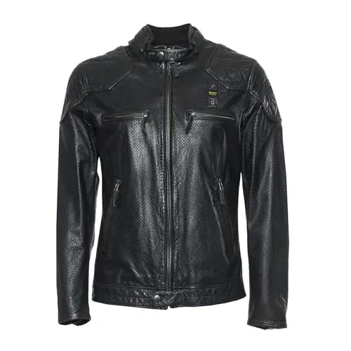 Produktbild: Blauer USA Perforierte Motorradjacke aus Leder, Schwarz, Größe M