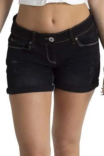 Produktbild: BlauerHafen Damen Jeans Shorts Stretch Destroyed Look Hotpants Bermuda Kurze Hose Denim Sommer Freizeit Strand Urlaub Größen 36 bis 48 (46 (Taille: 96-98cm), Schwarz)