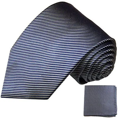 Produktbild: Blaues XL Krawatten Set 2tlg 100% Seidenkrawatte (extra lang 165cm) + Einstecktuch by Paul Malone