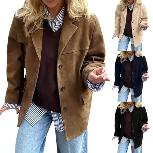 Produktbild: Blazer Damen Blazer Damen mod Lederjacke Damen Jacke Sommer Damen Damen Jacke elegant Sweat Blazer Jacke Damen wildlederjacke Damen braune Lederjacke Damen