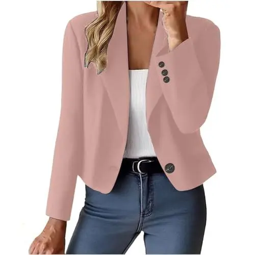 Produktbild: Blazer Damen Elegant Damen Blazer Dünne Casual Trends Jacke Herbst Lockere Business Trachtenblazer Einfarbige Frühling Festlicher 1#rosa L