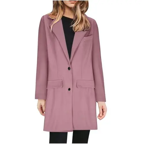 Produktbild: Blazer Damen Sportlich Elegant Longblazer Leicht Business Büro Blazer Jacke Reverskragen Einfarbig Mit Knöpfen Jacket Slim Fit Mantel Anzug Frühling Herbstmantel Frauen Casual Outfits Dressy