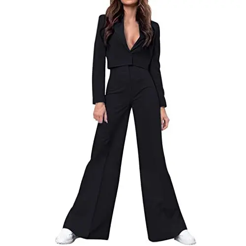 Produktbild: Blazer Damen elegant,Hosenanzüge für Damen Elegant Zweiteiler 2 teiler Festlich Blazer Streetwear Hosenanzug Business Anzug Set Revers Slim Fit Sommer Freizeitanzug Sportlich Outfit,1-Schwarz M