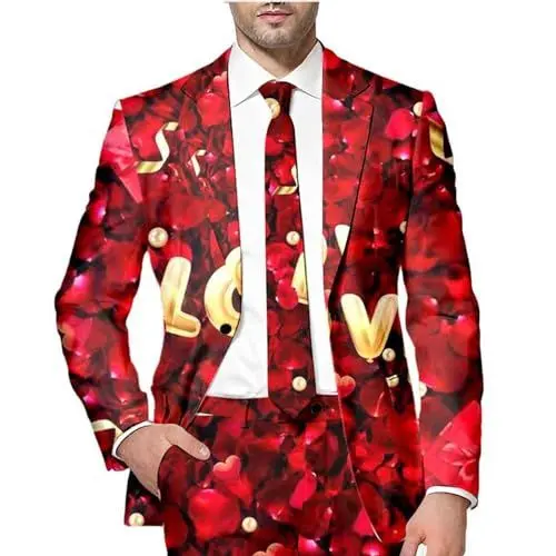 Produktbild: Blazer Herren Slim Fit Herren Winter Sakkos Mit Ein Knopf Lustig Weihnachtsmann Druck Blazer Leicht Luftig Anzugjacken Bequeme Langarm Revers Sakko Regular Fit Anzugjacke Für Party Winter Sakko Herren