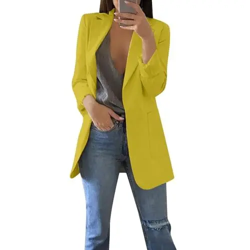 Produktbild: Blazer Kariert Damen Blazer Jacke Damen Sommer Jacke Damen Trenchcoat Damen Grün Trenchcoat für Frauen Pink Mantel Damen Lang Mantel 42 Pieces Blazer Damen Damen Jacke Frühling Gelb Xl