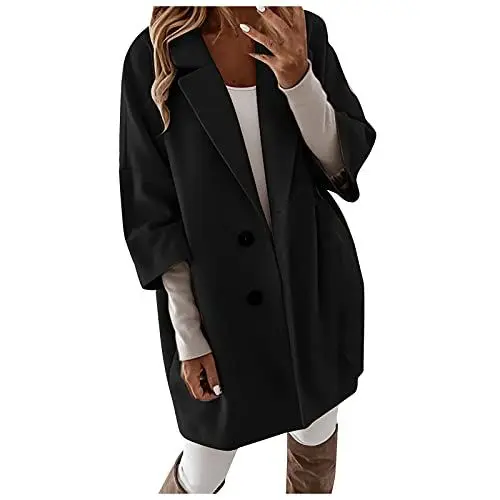 Produktbild: Blazermantel Woman Wärmender Lang Kreuzausschnitt Mantel Loose Schule Solid Blazer Frau Doppelreiher 3/4 Ärmel Herbste Retroen Tweed