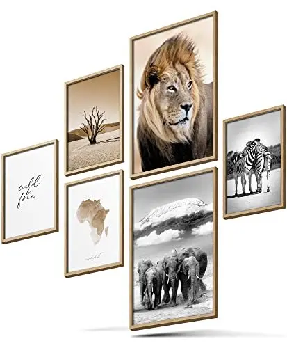 Produktbild: BLCKART Infinity XL Poster Set Bilder Afrika Stilvolle Doppelseitige Poster Safari Löwe Elefant Zebra Wohnzimmer Deko (Afrika, XL | 2x A2 | 4x A3 | Ohne Rahmen)