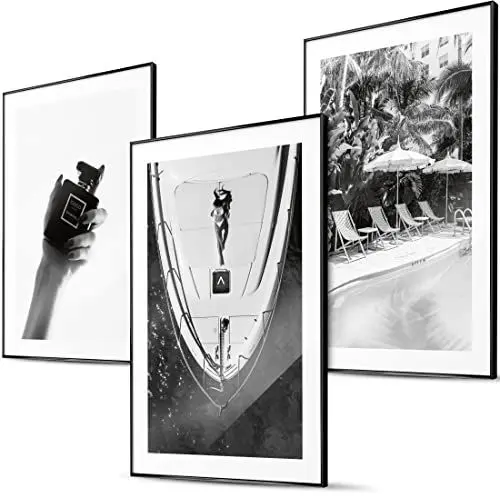Produktbild: BLCKART Luxury Vibes Große Wandbilder Wohnzimmer - 3x 50x70cm - Fashion Poster Set Coco Groß Monochrome Schwarz Weiß Bilder Schlafzimmer Deko XL