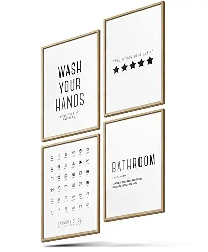 Produktbild: BLCKART Poster-Set Badezimmer - 4er Set moderne Wandbilder mit Sprüchen - Premium Poster für Badezimmer - Bilder zur Wanddekoration - Größe A4