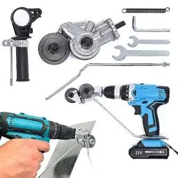 Produktbild: Blechschere Elektrisch, Blechknabber Aufsatz von Handbohrmaschine, Schnitttiefe bis 1,2mm, Sichere Blechschneider für Akkuschrauber zum Schneiden von Eisen, Weißblech, Stahl, Kupfer, Aluminium