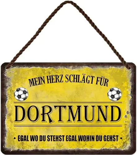 Produktbild: Blechschild Fußballschild Deko Metallschild mit Spruch Sport Schild Fussball Fanartikel für Dortmund Fan Liebhaber Begeisterte Weihnachten Geschenkidee