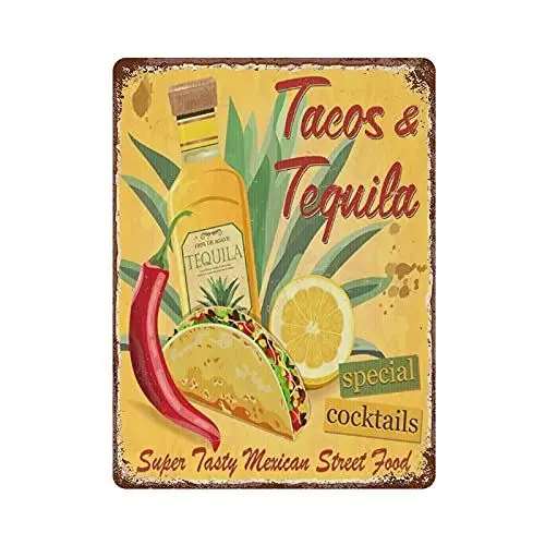 Produktbild: Blechschild aus Eisen – Tacos Tequila Blechschild Poster Retro Wanddeko Garage Bar Club Café Bauernhaus Gartendeko 30,5 x 40,6 cm