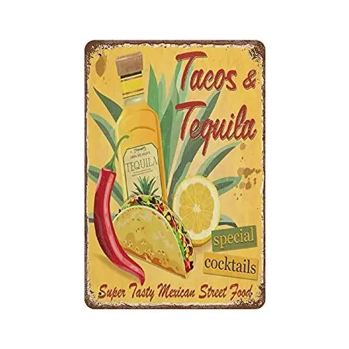 Produktbild: Blechschild aus Eisen – Tacos Tequila Blechschild Poster Retro Wanddeko Garage Bar Club Café Bauernhaus Gartendeko 8’x12’