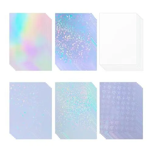 Produktbild: Bleidruck 36 Blatt holografische klares Vinyl holografische Aufkleber Papier selbstklebend transparentes holografische Overlay Film mit A4 Größe 6 Styles gemischt