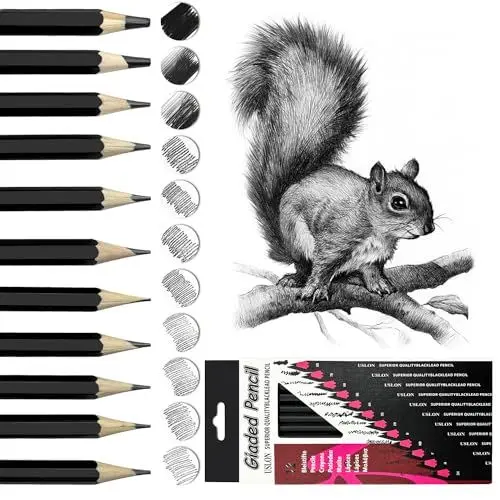 Produktbild: Wonwood_direct Bleistift Set, 12-Teiliges Zeichenstifte, Bleistifte Zeichnen von 2H bis 8B Zeichenset mit Graphitstifte für Künstler, Kinder, Erwachsene, Zeichnungen, Skizzieren Liebhaberin (Typ 2)