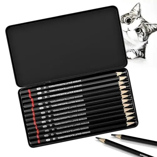 Produktbild: Bleistift Set, 12-Teiliges Zeichenstifte Set von 2H bis 8B, Bleistifte Zeichnen Sketch Bleistiftset mit Graphitstifte für Künstler, Kinder, Erwachsene, Zeichnungen, Skizzieren Liebhaberin (Typ 3)