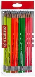 Produktbild: Bleistift mit Radierer - STABILO Swano 4907 - neonfarbener Schaft - 12er Pack - Härtegrad HB