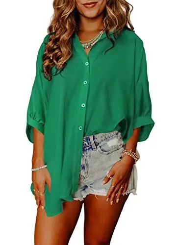 Produktbild: BLENCOT Damen Bluse Chiffon Elegant Sommer weich Hemdbluse Shirts Casual Blusen Loose Fit Tunika Tops