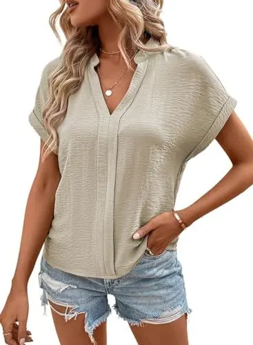 Produktbild: BLENCOT Damen Bluse Chiffon Tunika Hemdbluse Elegant Kurzarm Tops Oberteile T-Shirt