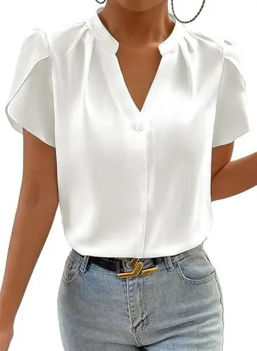 Produktbild: BLENCOT Damen Bluse Elegant Hemdbluse Casual V-Ausschnitt Chiffon Bluse Tops