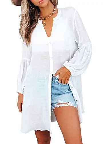 Produktbild: BLENCOT Damen Bluse Langarm Hemden Bikini Cover up
