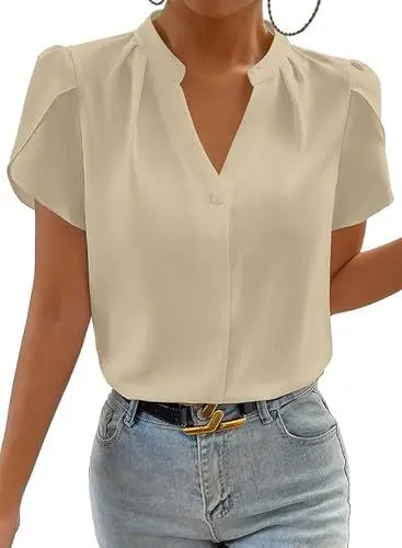 Produktbild: BLENCOT Damen Blusen Chiffon Kurzarm Sommer Tunika Süß Chiffonbluse Business Oberteil