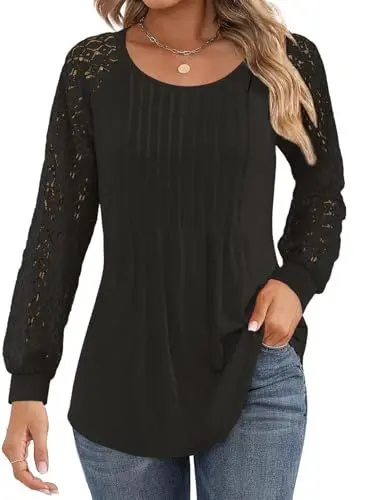Produktbild: BLENCOT Damen Tunika Elegant Langarm Tunika Tops Rundhalsausschnitt Oberteile Dressy Lose T-Shirts