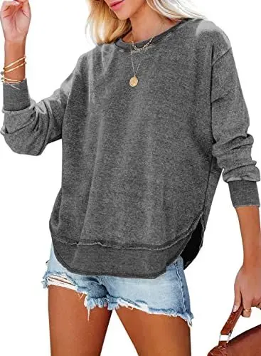 Produktbild: BLENCOT Pullover für Damen Langarmshirt Basic Rundhals Oberteile T-Shirt Einfarbige Shirts Baumwolle Tunika Tops
