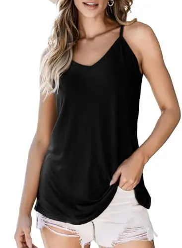 Produktbild: BLENCOT Top Damen Unterhemden Sommer Spaghetti Top V-Ausschnitt Tank Top Trägertop Damen Oberteile Ärmellose Basic Shirts Schwarz Blusen