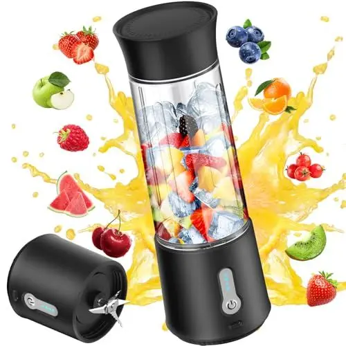 Produktbild: Tragbarer Mixer Smoothie Maker to go, 500ml 150W Smoothie Mixer Klein mit 6 Klingen USB Aufladung Mini Mixer Standmixer Klein, Tragbarer Blender Mixer to go für Shake Milchshake Saft Babynahrung