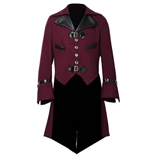 Produktbild: BLESSUME Gotisch Mantel Herren Frack Halloween Cosplay Kostüm (S, Weinrot)