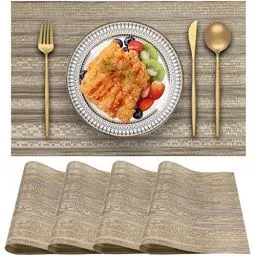 Produktbild: Blibalaskr Platzsets Abwaschbar 4er Set,Rutschfestes HitzebestäNdiges,Vinyl Tischsets,Leicht Zu Reinigende Platzset Abwischbar FüR KüChe,Esszimmer,Speisetisch 45cm×30cm (Golden Coffee Color)