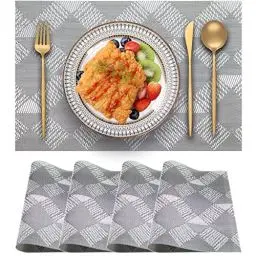 Produktbild: Blibalaskr Platzsets Abwaschbar 4er Set, Rutschfestes HitzebestäNdiges,Vinyl Tischsets,Leicht Zu Reinigende Platzset Abwischbar FüR KüChe, Esszimmer, Speisetisch 45cm×30cm (Grau)