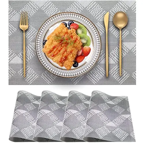 Produktbild: Blibalaskr Platzsets Abwaschbar 4er Set, Rutschfestes HitzebestäNdiges,Vinyl Tischsets,Leicht Zu Reinigende Platzset Abwischbar FüR KüChe, Esszimmer, Speisetisch 45cm×30cm (Grau)